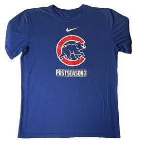 Chicago Cubs Men Shirt M Blue Nike Logo Postseason 2020 Dri-Fit Activewear